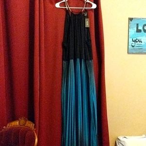 Long, elegant City Chic black and teal blue dress